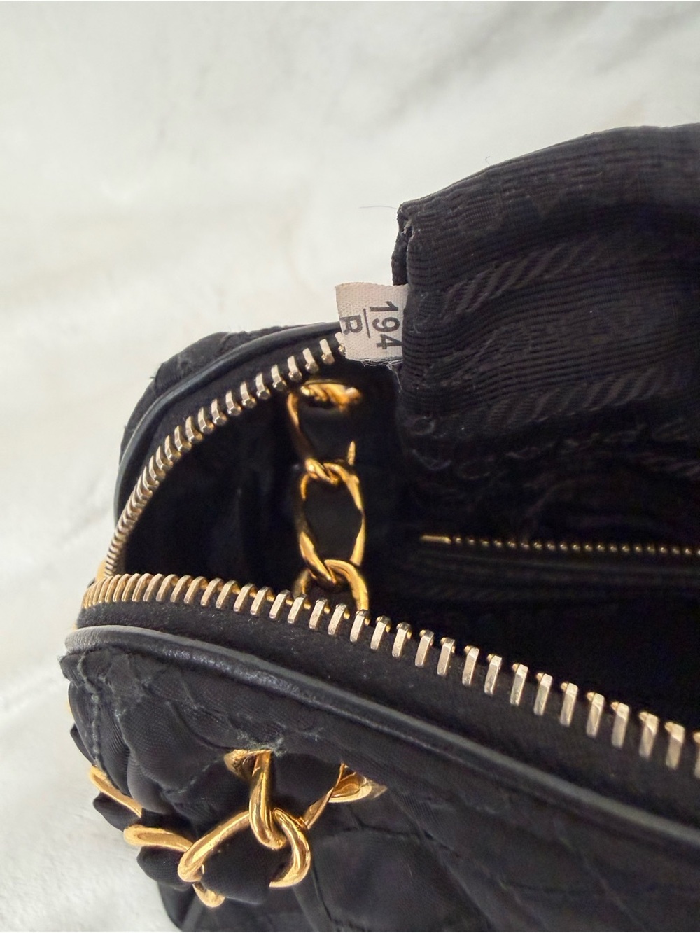 PRADA Vintage Tessuto Quilted Black and Gold Nylon Bag - Picture 10 of 12